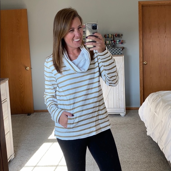 J. Crew Factory Tops - J Crew Factory White & Gold Stripe Cowl Sweatshirt